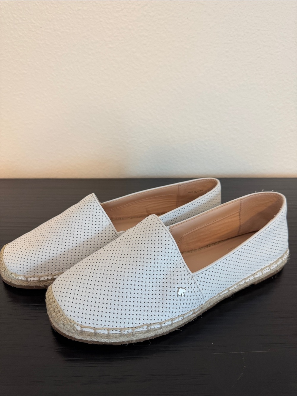 kate spade White Perforated Leather Espadrille Slip-Ons